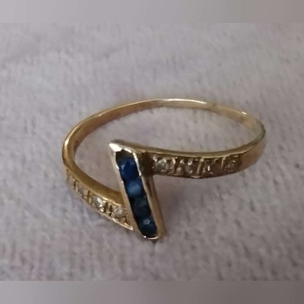 Vintage Art Deco Blue Sapphire Gold Ring 6.5 - Picture 9 of 12